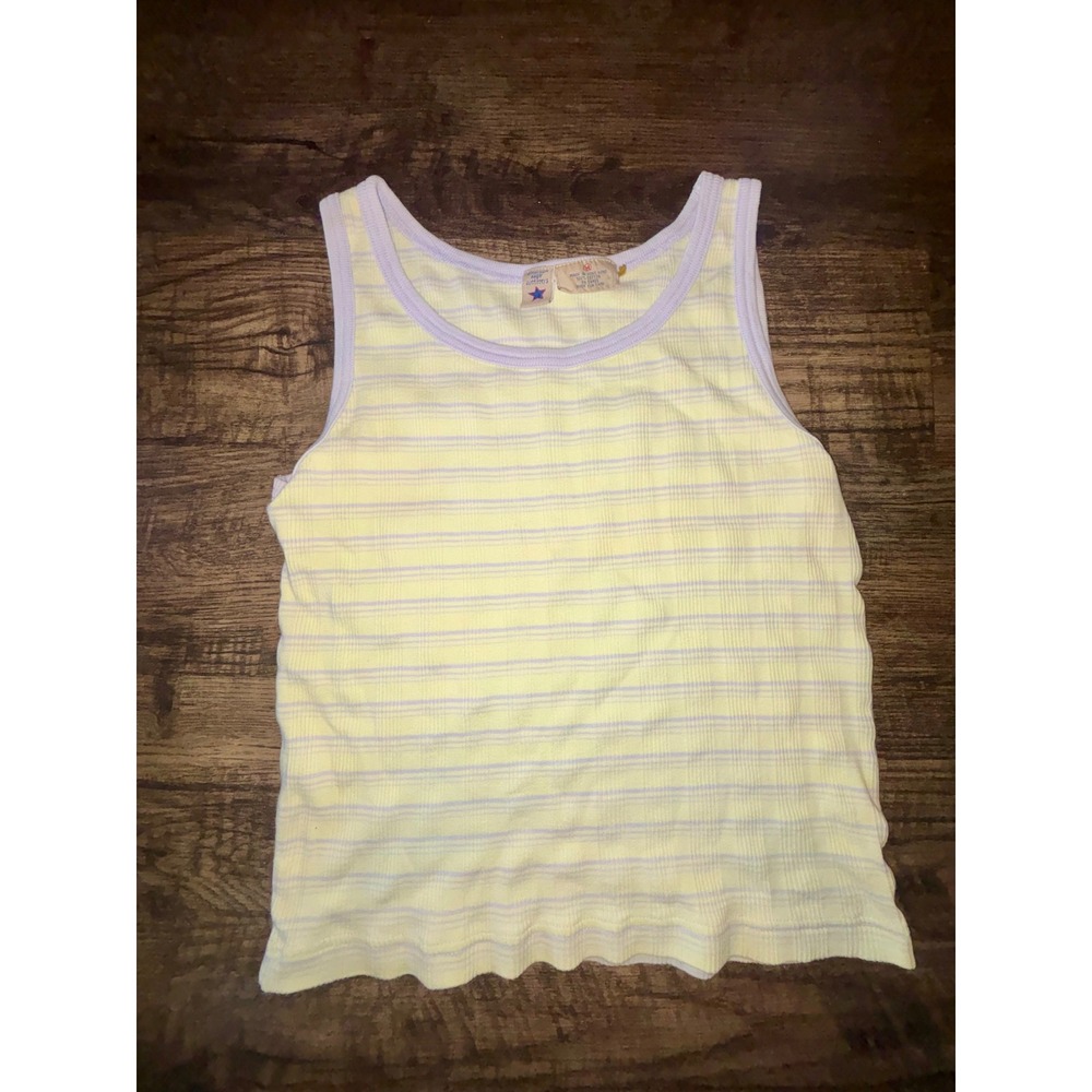 Vintage American Eagle Outfitters Striped Ribbed Tank Top Yellow Blue Medium